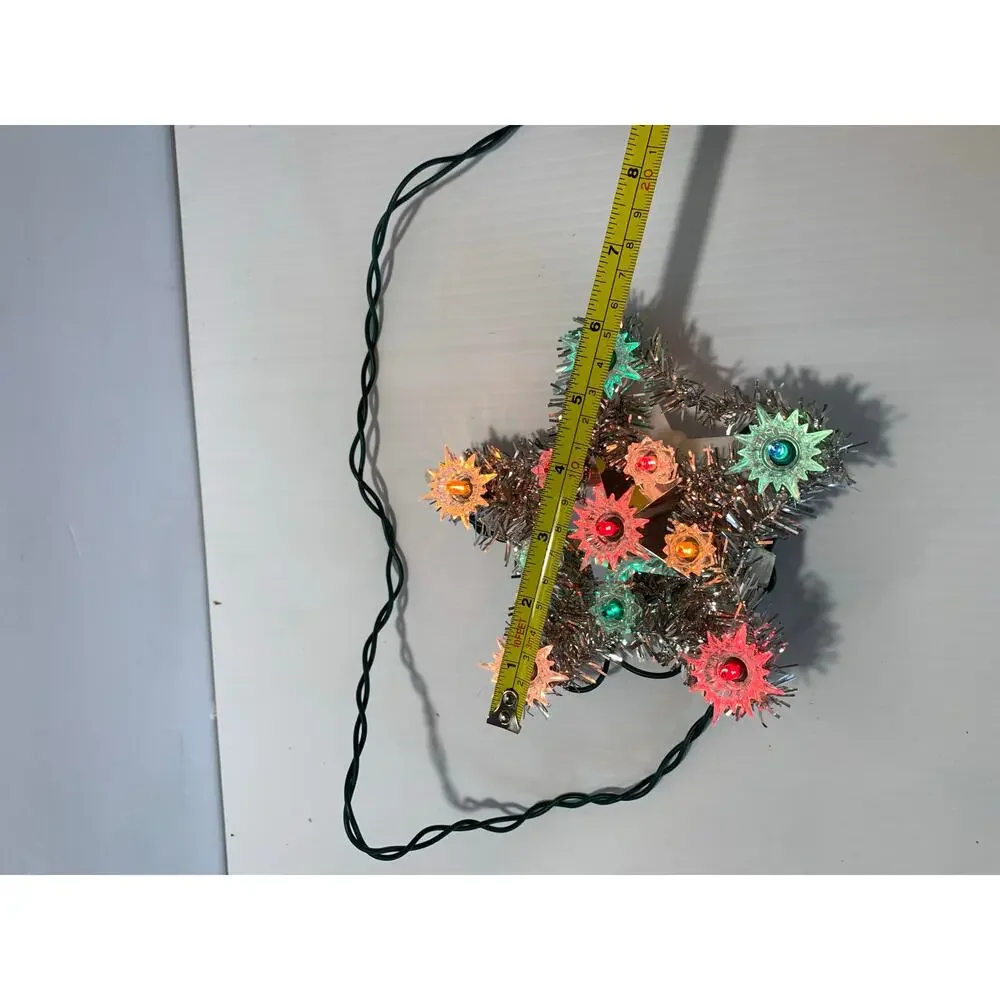 Vintage Silver Garland Small Star 11 Light Christmas Tree Topper